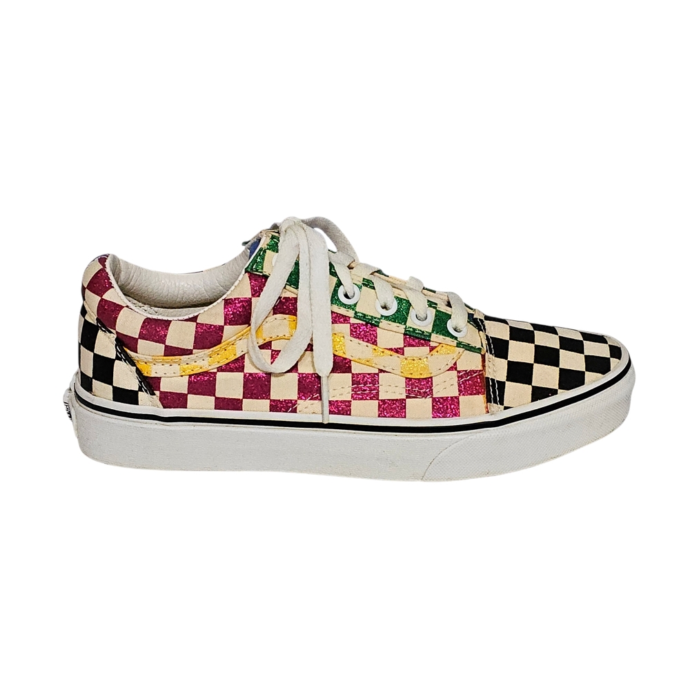 Vans Old Skool Glitter Checkered Rainbow Patchwork Sneakers Womens 7.5
